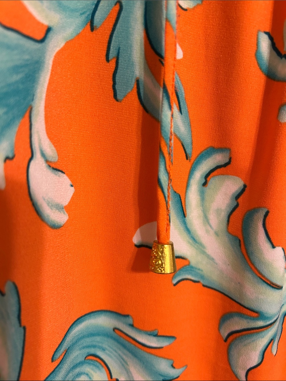 Susan Graver Liquid Knit Orange Tunic with Aqua Scroll Print - Picture 5 of 5